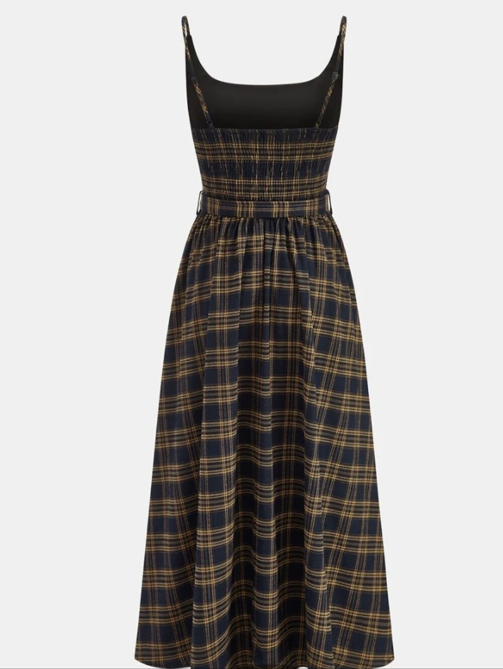 Commense Midi Dress Plaid Smocked Bodice Plaid L NWT - Picture 2 of 12